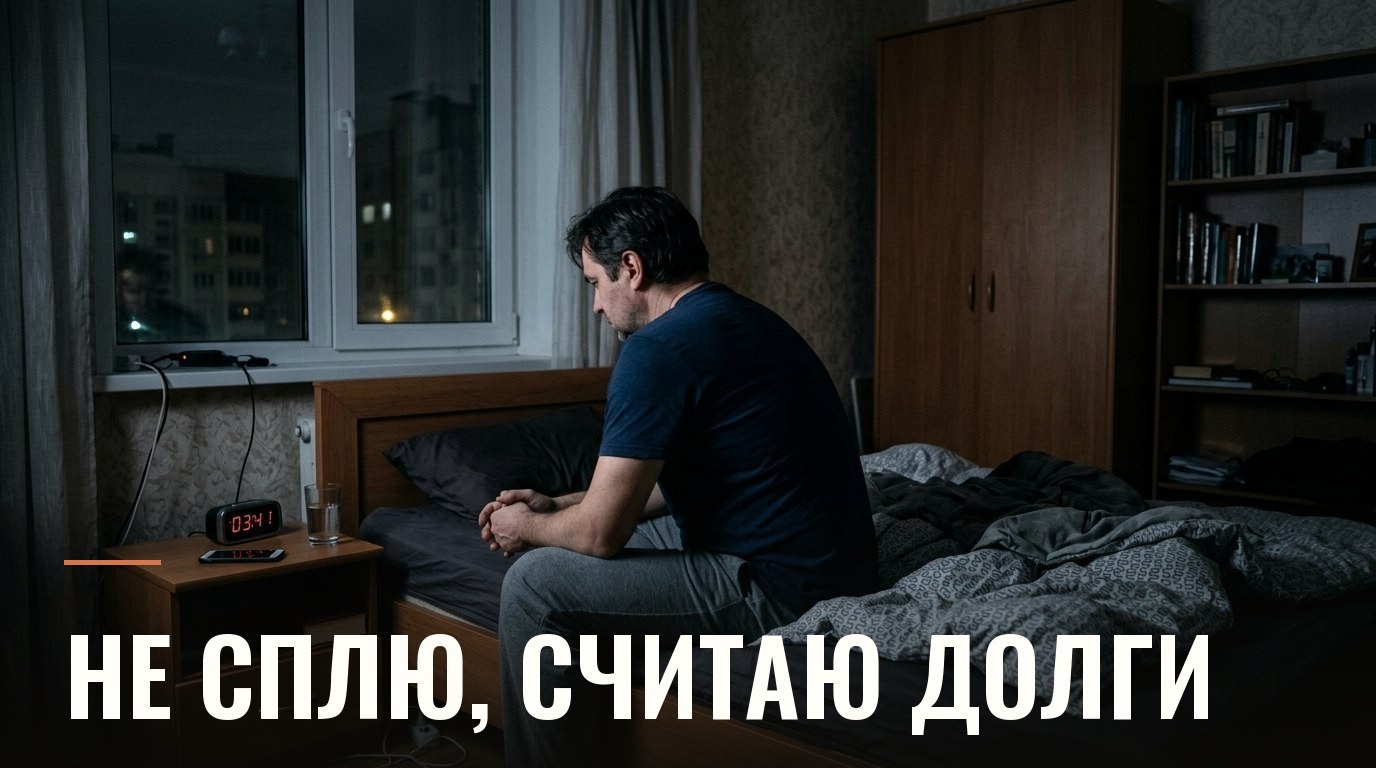 Мужчина сидит на краю кровати ночью
