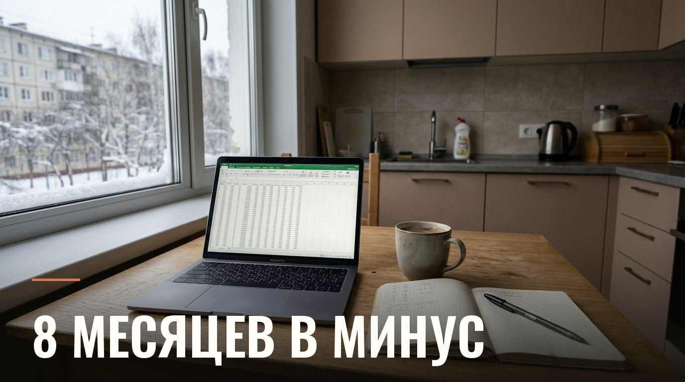 Ноутбук с финансовой таблицей на кухонном столе ранним утром